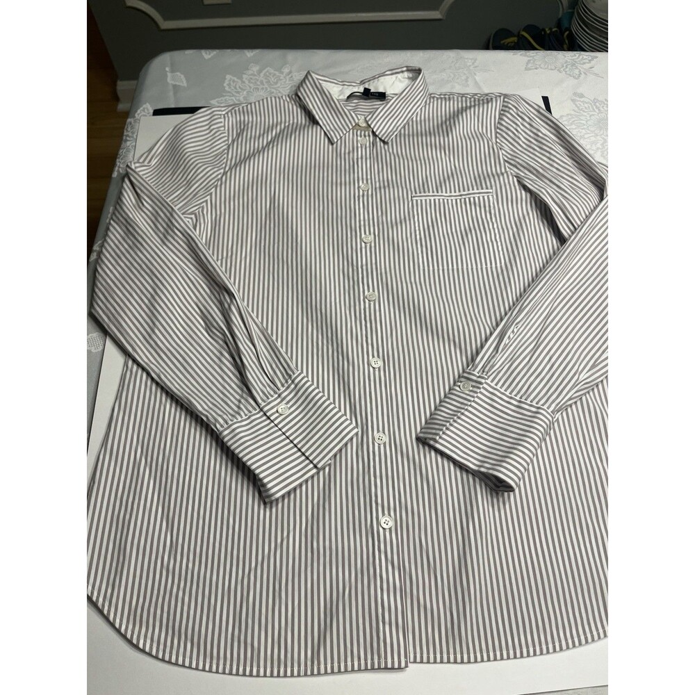 Lafayette 148 Crystal Embellished Pocket Button Down Tunic Blouse L